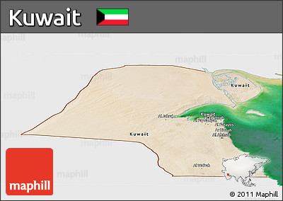 Satellite Panoramic Map of Kuwait, single color outside
