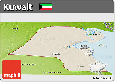 Shaded Relief Panoramic Map of Kuwait, physical outside