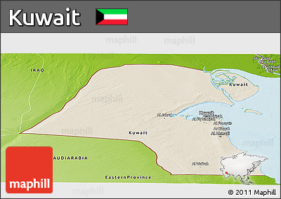 Shaded Relief Panoramic Map of Kuwait, physical outside