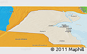 Shaded Relief Panoramic Map of Kuwait, political outside
