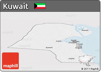 Silver Style Panoramic Map of Kuwait, single color outside