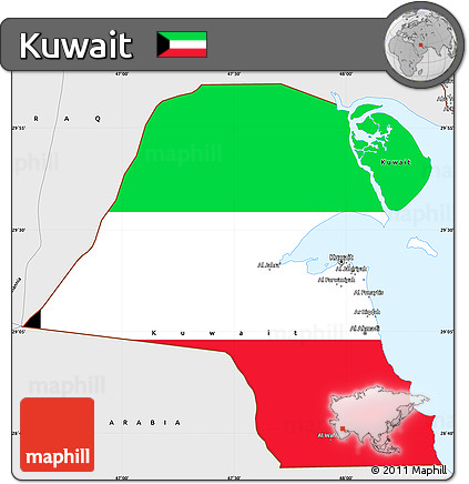 Flag Simple Map of Kuwait, single color outside, borders and labels, flag centered