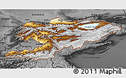 Physical 3D Map of Kyrgyzstan, darken, desaturated