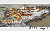 Physical 3D Map of Kyrgyzstan, darken, semi-desaturated