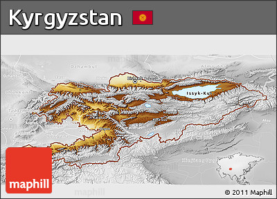 Physical 3D Map of Kyrgyzstan, lighten, desaturated