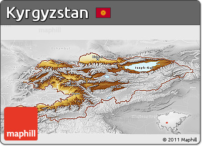 Physical 3D Map of Kyrgyzstan, lighten, desaturated