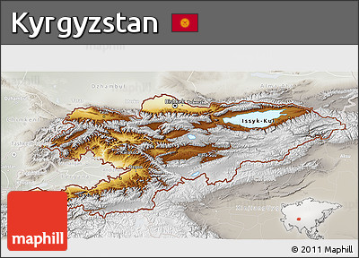 Physical 3D Map of Kyrgyzstan, lighten, semi-desaturated