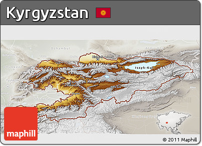 Physical 3D Map of Kyrgyzstan, lighten, semi-desaturated