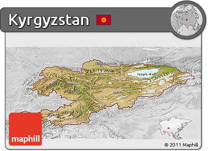 Satellite 3D Map of Kyrgyzstan, lighten, desaturated