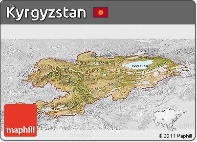 Satellite 3D Map of Kyrgyzstan, lighten, desaturated