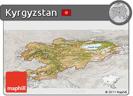 Satellite 3D Map of Kyrgyzstan, lighten, semi-desaturated