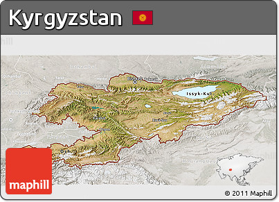 Satellite 3D Map of Kyrgyzstan, lighten, semi-desaturated