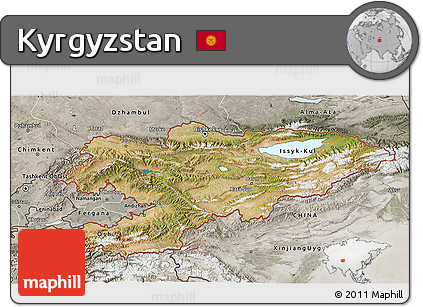 Satellite 3D Map of Kyrgyzstan, semi-desaturated