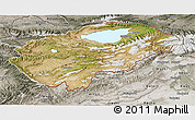 Satellite 3D Map of Issyk-Kul, semi-desaturated