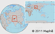 Gray Location Map of Kyrgyzstan, within the entire continent