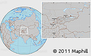 Gray Location Map of Kyrgyzstan, hill shading inside