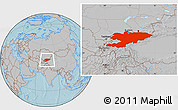 Gray Location Map of Kyrgyzstan, hill shading