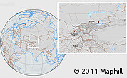 Gray Location Map of Kyrgyzstan, lighten, semi-desaturated, hill shading