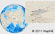 Gray Location Map of Kyrgyzstan, shaded relief outside, hill shading