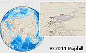 Gray Location Map of Kyrgyzstan, shaded relief outside