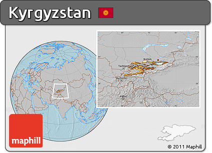Physical Location Map of Kyrgyzstan, gray outside, hill shading