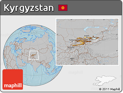 Physical Location Map of Kyrgyzstan, gray outside, hill shading