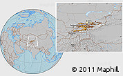 Physical Location Map of Kyrgyzstan, gray outside, hill shading