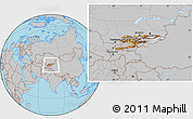 Physical Location Map of Kyrgyzstan, gray outside