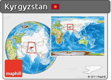 Physical Location Map of Kyrgyzstan, highlighted continent, within the entire continent