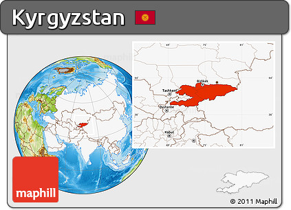 Physical Location Map of Kyrgyzstan, highlighted continent