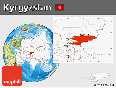 Physical Location Map of Kyrgyzstan, highlighted continent