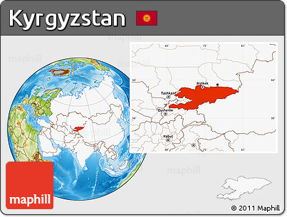 Physical Location Map of Kyrgyzstan, highlighted continent