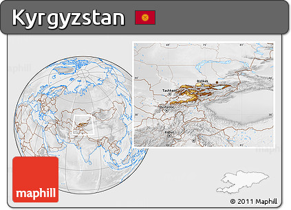 Physical Location Map of Kyrgyzstan, lighten, desaturated