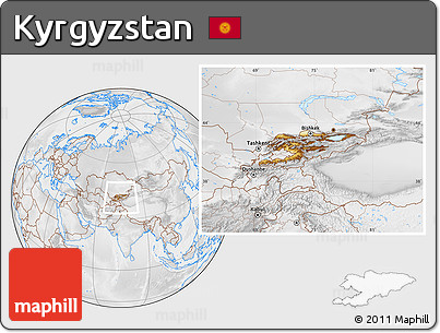 Physical Location Map of Kyrgyzstan, lighten, desaturated