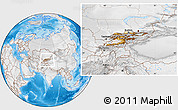 Physical Location Map of Kyrgyzstan, lighten, desaturated, land only