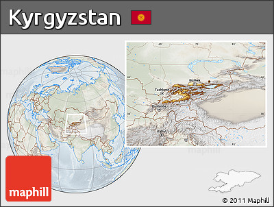 Physical Location Map of Kyrgyzstan, lighten, semi-desaturated