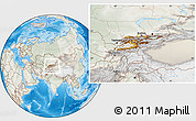 Physical Location Map of Kyrgyzstan, lighten, semi-desaturated, land only