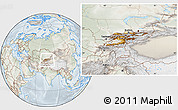 Physical Location Map of Kyrgyzstan, lighten, semi-desaturated