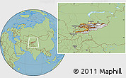Physical Location Map of Kyrgyzstan, savanna style outside