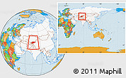Political Location Map of Kyrgyzstan, highlighted continent, within the entire continent
