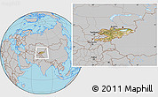Satellite Location Map of Kyrgyzstan, gray outside