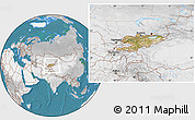 Satellite Location Map of Kyrgyzstan, lighten, desaturated, land only