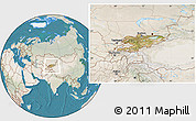 Satellite Location Map of Kyrgyzstan, lighten, land only