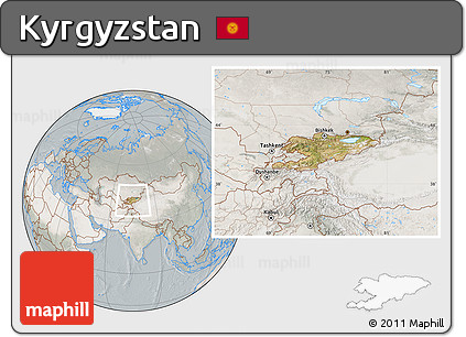 Satellite Location Map of Kyrgyzstan, lighten, semi-desaturated