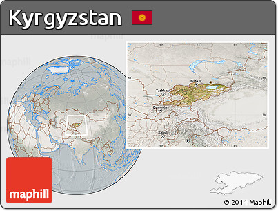 Satellite Location Map of Kyrgyzstan, lighten, semi-desaturated