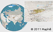 Satellite Location Map of Kyrgyzstan, lighten, semi-desaturated, land only