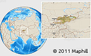 Satellite Location Map of Kyrgyzstan, shaded relief outside