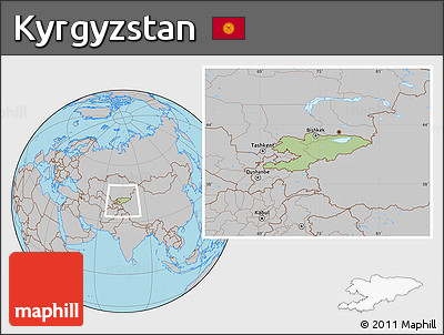 Savanna Style Location Map of Kyrgyzstan, gray outside