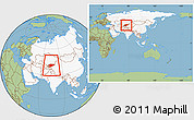 Savanna Style Location Map of Kyrgyzstan, highlighted continent, within the entire continent