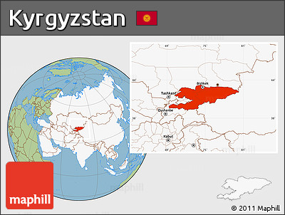 Savanna Style Location Map of Kyrgyzstan, highlighted continent